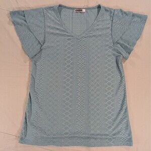 Kikula Size Small Blouse Eyelet Type Design Short Flutter Sleeve Green